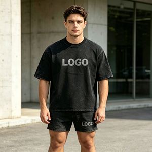 Ensembles de t-shirts grande taille pour hommes, ensembles deux pièces à manches courtes 480 g/m² pour hommes, 100 % coton éponge, ensembles décontractés d'été - Product Image 2