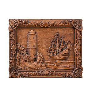 Placa de Pared de Madera con Relieve de Faro Costero y Velero, Panel de Paisaje Náutico, Decoración Vintage para el Hogar con Marco de Madera - Product Image 1