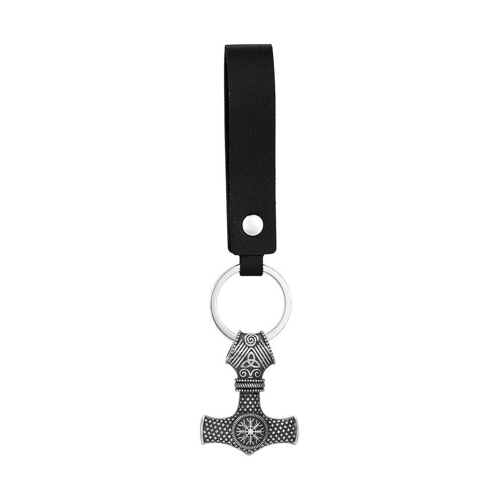 Porte-clés cordon en cuir pendentif couleur acier