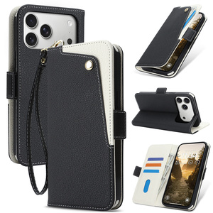 Étui portefeuille premium pour <span class=keywords><strong>iPhone</strong></span> 17 16 15 14 13 Pro Max, blocage RFID, 360° °   Housse antichoc avec sangle de poignet et support intégré - Product Image 1