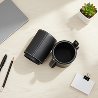 Boîte de rangement de luxe pour papeterie de bureau, fournitures de bureau multifonctionnelles, porte-stylo rond en cuir PU, conteneur à stylos détachable