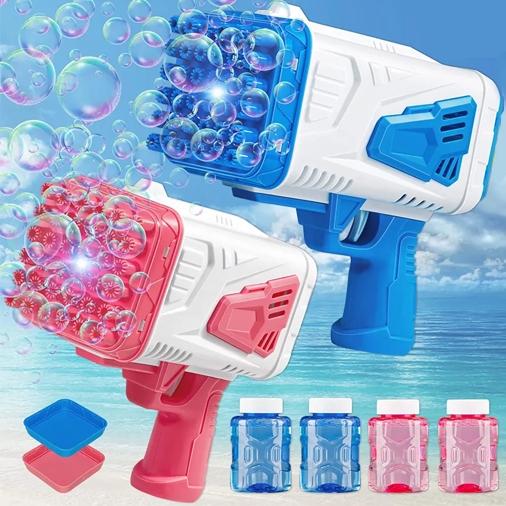 Electric Rocket Bazooka Boom Bubble Maker 36 Hole Light Bubble Machine Gun Flashing Electric Bubble Gun Toy for Kids