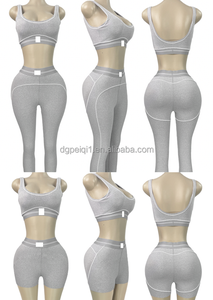 Conjunto Deportivo Peeqi de Alta Calidad en Nailon para Fitness, Yoga, Gimnasio, Top Deportivo y Pantalones/Shorts de 2 Piezas para <span class=keywords><strong>Mujer</strong></span> - Product Image 4
