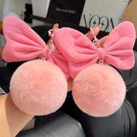 Porte-clés pompon nœud en fausse fourrure douce et moelleuse motif lapin avec crochets