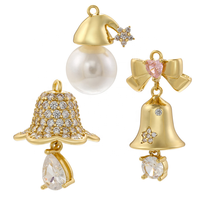 Breloques en Cuivre 18K Thème Noël, Zircon, Perle, Chapeau de Père Noël, Clochette, Pendentif pour Fabrication de Bijoux DIY