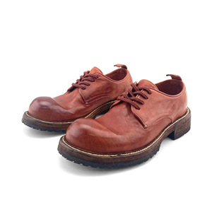 Leather <b>shoes</b> - Retro distressed thick-soled and wide-toe style men's trendy <b>shoes</b>. Men's water-washed leather handmade <b>shoes</b>. - Product Image 5