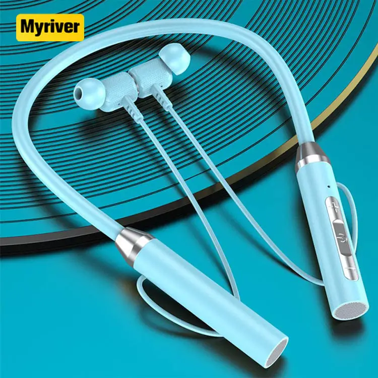Myriver Neck Hanging Metal Semi-In-Ear Headset Stone Wireless Neckband Headset auricolari archetto da collo con batteria più grande Tf Card