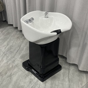 Bac à shampoing en céramique pour salon de coiffure, lavabo autoportant avec robinet et tuyau pour barbier - Product Image 3