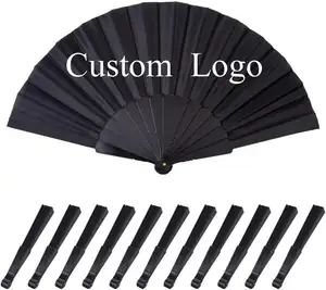 High Quality Custom Folding Plastic Ribs Hand Fan Fabric Plastic Plain Hand Fan