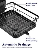 Égouttoir à vaisselle autoportant en acier inoxydable noir, non pliable, 12 po de largeur x 15,5 po de longueur, avec égouttoir rotatif et porte-couverts amovible