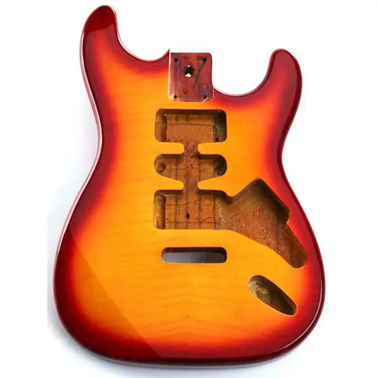 Cherry Sunburst Flamed maple top acabado Basswood Corpo DIY ST Guitarra Elétrica corpo para construção de guitarra