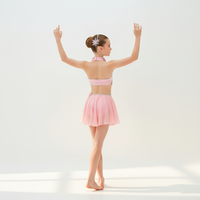 Robe de danse lyrique rose pour filles, col halter, costume de ballet contemporain pour enfants, patinage artistique, robe de scène ornée de cristaux