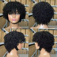 Perruque Courte Bouclée Style Africain de 8 Pouces, Faite à la Machine, Sans Lacet, Vente en Gros # Perruque noire naturelle 1B originale sans colle en stock