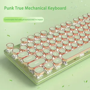 Hotswap saklar klasik Punk Keycap nirkabel gaya mesin tik Gaming mekanik Keyboard mesin tik Keyboard Gaming mekanik
