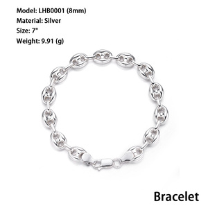 <span class=keywords><strong>Bracelet</strong></span> pour <span class=keywords><strong>homme</strong></span> en argent sterling 925 avec fermoir à griffe <span class=keywords><strong>de</strong></span> homard, motif <span class=keywords><strong>grain</strong></span> <span class=keywords><strong>de</strong></span> <span class=keywords><strong>café</strong></span>, style hip-hop, rappeur Lucky - Product Image 2