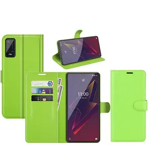 For Wiko T50 Power U20 Folio Lichi Pu Leather Wallet Card Holder Flip Cover Case Green