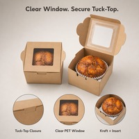Caixa de Papel Kraft Personalizada para Padaria com Janela Transparente, Embalagem de Grau Alimentício para Cupcakes e Muffins para Lojas de Sobremesas e Lembrancinhas de Festa