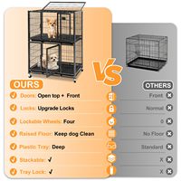 Cage à chien empilable à deux niveaux, solide et simple, compartiments indépendants, porte à verrouillage sécurisé, roulettes universelles, plateau amovible