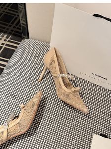 Women Lace Pointed Toe Stiletto <b>Heels</b> With Rhinestone Strap And Bow Decor Bridal Shoes - Product Image 6