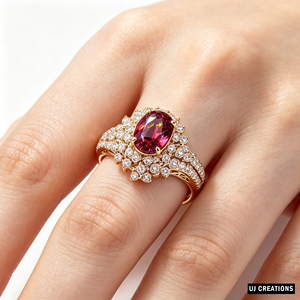 Luxury Women's 18K Gold Plated Cocktail <b>Ring</b> With Emerald Cut <b>Crystal</b> And Pave Diamond Flower Design Engagement Style - Product Image 5