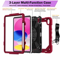 Étui de protection robuste pour iPad avec porte-crayon, coque hybride 3 couches en silicone et PC pour iPad 10e et 11e génération