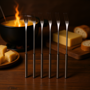 Nouvelles fourchettes à fondue au fromage chromées, lot de 6, en acier inoxydable, manche long, pour faire fondre et servir le fromage - Product Image 3