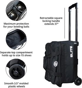 Échantillon gratuit Brunswick Durabilité Facile à transporter Sac <span class=keywords><strong>de</strong></span> bowling à roulettes pour 2 boules avec poche pour accessoires, poignée rétractable - Product Image 3
