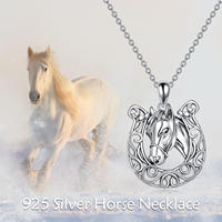 Nouveau Design Cheval Bijoux 925 Sterling Silver Rhodium Plaqué Animal Fer À Cheval Lariat Collier