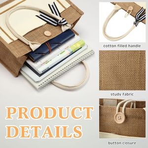 2024 chinois Simple haute qualité femmes jaune lin sac fourre-tout personnalisé tendance Shopping Jute sac - Product Image 3