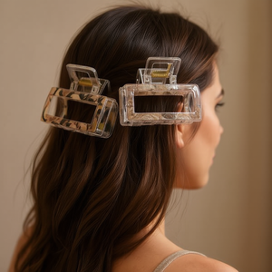 Fermaglio per capelli quadrato trasparente da 7 cm con motivo, 2 pezzi per colore - Product Image 3