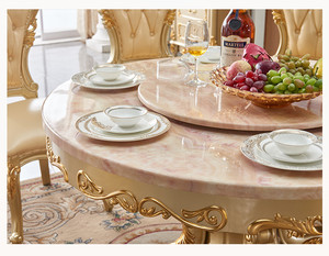 Sang trọng bàn ăn Bộ gỗ tròn chạm khắc đá cẩm thạch bàn ăn và ghế đồ nội thất với xoay centre - Product Image 4