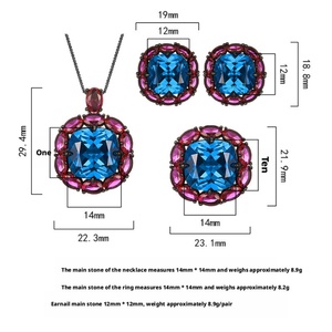 Fashion Eco-friendly Copper Wedding Sets Jewelry Set Bridal Blue Zircon With Rose Cut Surround Vintage Necklace <b>Earring</b> Ring Set - Product Image 6