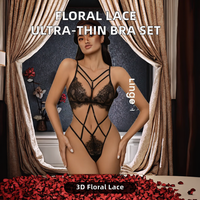 Ensemble de lingerie féminine ODM/OEM en dentelle florale ultra-fine, tissu nylon transparent, broderie 3D