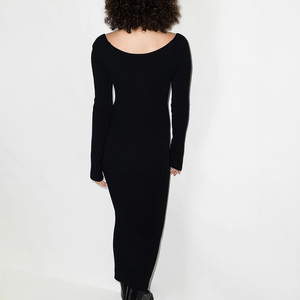 Abito <span class=keywords><strong>aderente</strong></span> <span class=keywords><strong>aderente</strong></span> <span class=keywords><strong>a</strong></span> maniche lunghe personalizzato Casual <span class=keywords><strong>a</strong></span> maniche lunghe personalizzato <span class=keywords><strong>a</strong></span> <span class=keywords><strong>costine</strong></span> nere in tinta unita abito lavorato <span class=keywords><strong>a</strong></span> maglia da donna - Product Image 3