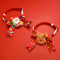 Collier de Noël pour animaux de compagnie, motif dessin animé mignon, pour chat et chien, rouge, avec nœud décoratif mignon