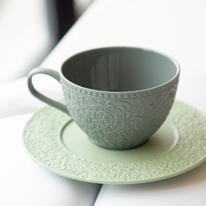 Vintage Ceramic Latte Coffee Cup Embossed Coffee Cup Dish English Afternoon <b>Tea</b> <b>Set</b> Coffee <b>Set</b> - Product Image 3