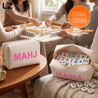 Sac de rangement LZ en cuir grainé pour tuiles de Mahjong américain, pour joueurs, 21,5x13x9cm, pochette organisatrice de Mahjong, logo personnalisé