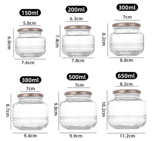 150ml 300ml 380ml 500ml 650ml Stoples Kaca Makanan Transparan Berukir Khusus yang Ramah Lingkungan dengan Tutup Putar untuk Buah Kering, Selai, Teh & Madu - Product Image 1