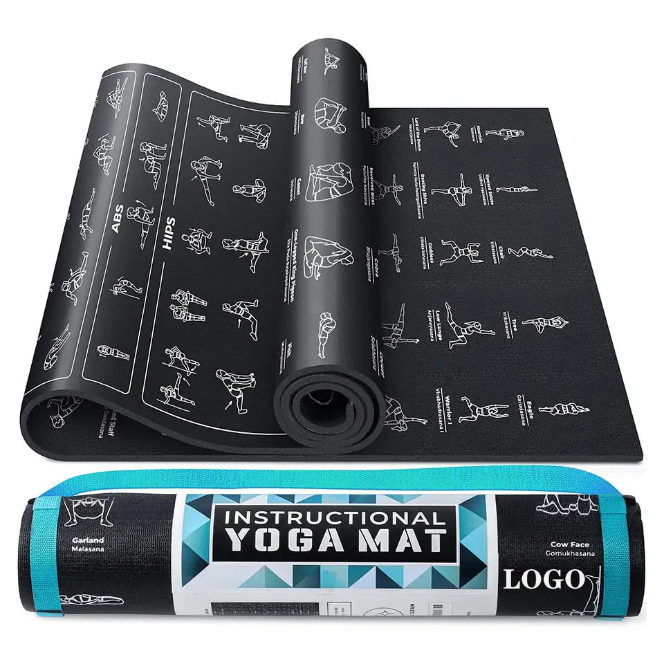 Wholesale Instructional Yoga Mat with Poses Printed Eco friendly PVC sports mat home gym Yoga Pilates fitness accessories