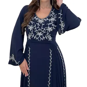 2024 Mode Midden-Oost Islamitische Dubai Jurk Geborduurde Avondjurk Moslim Prom Jurk Voor Vrouwen