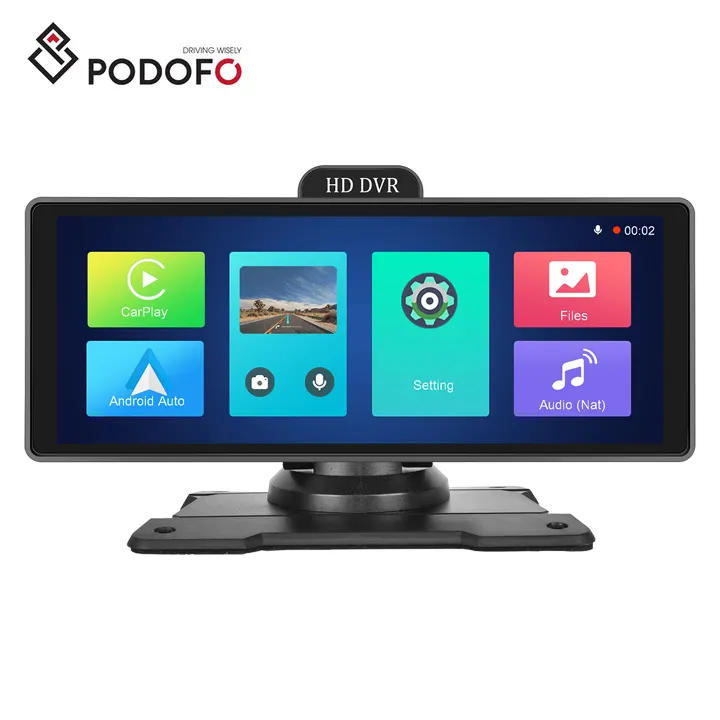 Podofo Monitor portabel 10.26 inci, layar digital Mobil DVR GPS FM dengan kamera depan & Radio mobil Android