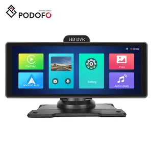 Podofo 10.26英寸便携式监视器无线Carplay & 安卓汽车收音机自动屏幕数字录像机全球定位系统调频带前置摄像头