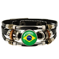 Bracelet commémoratif tressé à la main en cuir avec drapeaux nationaux de 48 pays (Chine, Royaume-Uni, États-Unis) pour les fans, idéal pour les voyages - Édition 2026