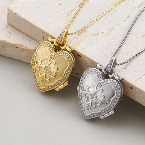 Colgante <span class=keywords><strong>de</strong></span> Plata S925 con Circonita y <span class=keywords><strong>Caja</strong></span> para Foto <span class=keywords><strong>de</strong></span> Amor, Collar Conmemorativo Exclusivo para Parejas con Cadena <span class=keywords><strong>de</strong></span> Eslabones Bañada en Oro para Hombre y Mujer - Product Image 2