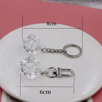 Porte-clés Kawaii transparent en forme de glaçon, pendentif mini cube 3D en acrylique, breloque de sac transparente comme du cristal, cadeau d'été mignon pour adolescents