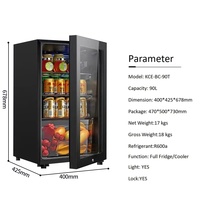 Mini refrigerador de hotel de tres capas, refrigerador de exhibición de encimera, Enfriador de botellas de 90L, Enfriador de bebidas