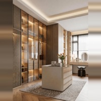 Dressing sur mesure pour toute la maison, placard moderne sans poignées en placage de pin massif, éclairage LED, écologique, OEM ODM, villa de luxe