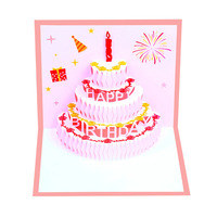 Carte stéréo créative faite à la main couleur joyeux anniversaire gâteau 3D drôle anniversaire voeux Pop Up cartes imprimantes