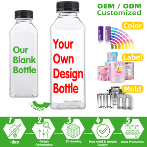 Bottiglia in Plastica PET Quadrata per Succhi di Frutta da 100ml, 250ml, 350ml, 400ml, 500ml, Grado Alimentare, Disponibile in Stock, Bottiglia per Bevande - Product Image 2