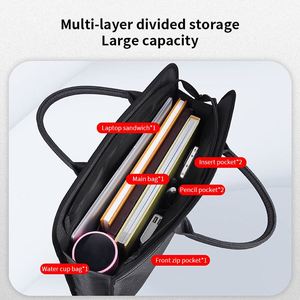Multi-functional Quality Gray Waterproof Business <b>Briefcase</b> PU <b>Leather</b> Document Storage Pouch 15.6 Inch Laptop Bag Travel Use - Product Image 4